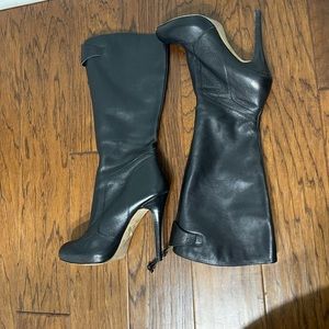 SteveMadden Luxe knee high front zip upper platform leather boots